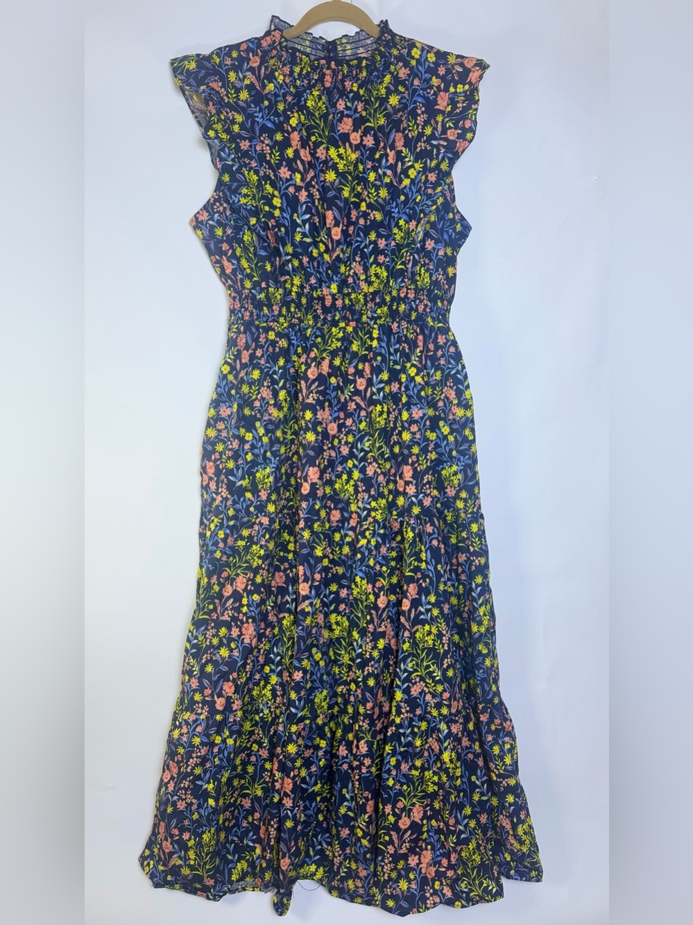 Meloday Floral Maxi Dress 1X Navy Smocked Waist Plus Size